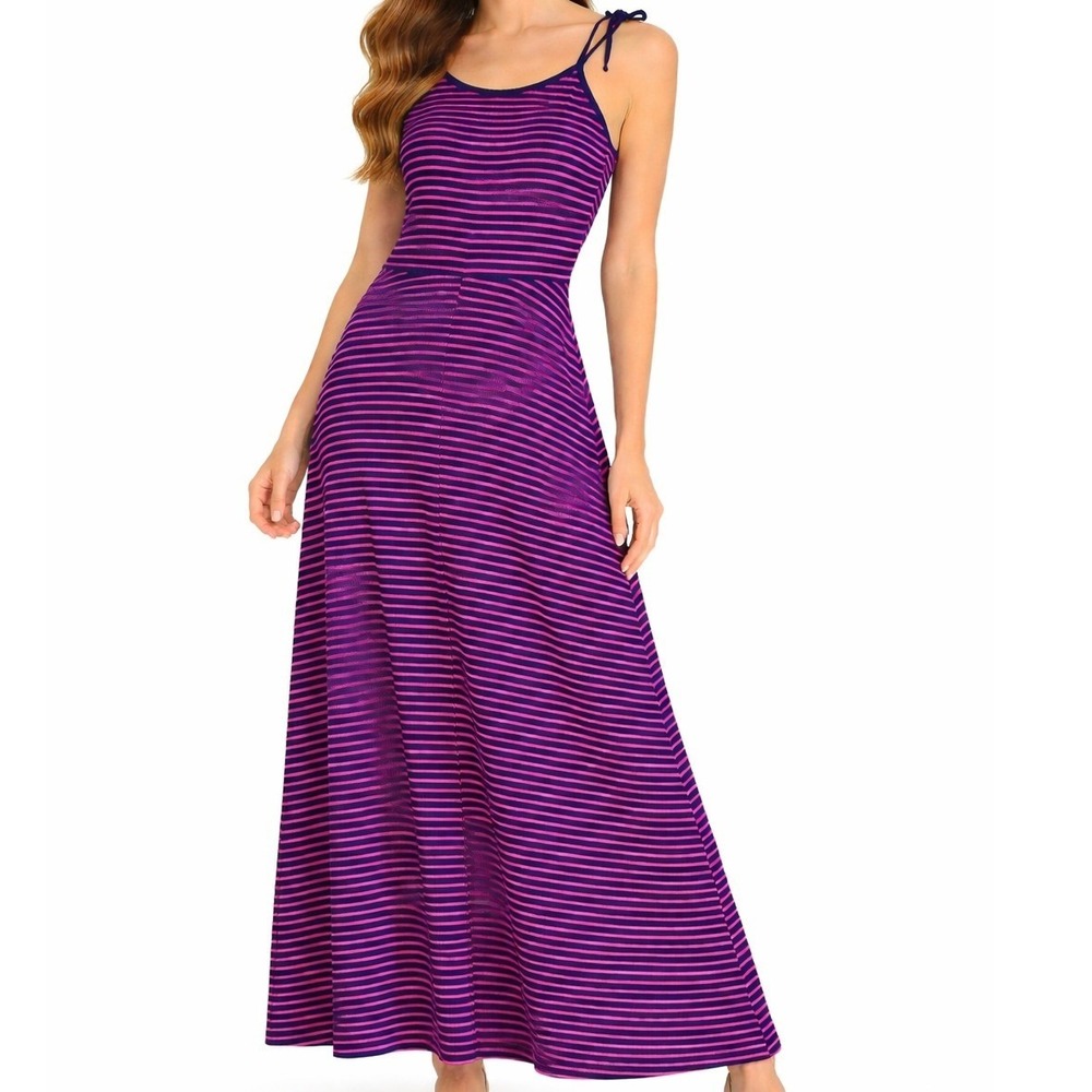 Gap Womens Small Striped Sleeveless Fit & Flare Blue Striped Ribbed Midi Dress